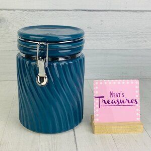 Vintage Winsome China Embossed Blue Swirl Hinged Blue Stoneware 8.5" Canister